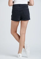 Women’s High Rise Black Destroyed Cuffed Jean Shortie