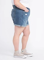 Women's Plus Boyfriend Cuffed Midi Denim Short