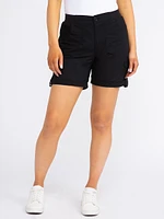 Women's Knit Waist Poplin Midi Short