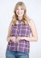 Women's Sleeveless Knit Plaid With Lace