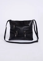 Women's Black Croco Cross Body Hand Bag