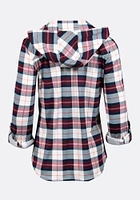 Women's Hooded Knit Plaid Shirt