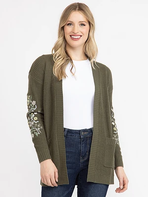 Women's Ribbed Cardigan With Embroidery