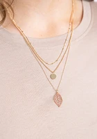 Filagree Leaf and Disc Gold Necklace