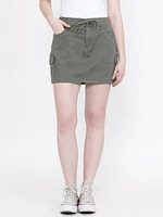 Women's Light Olive Knit Waist Cargo Mini Skort