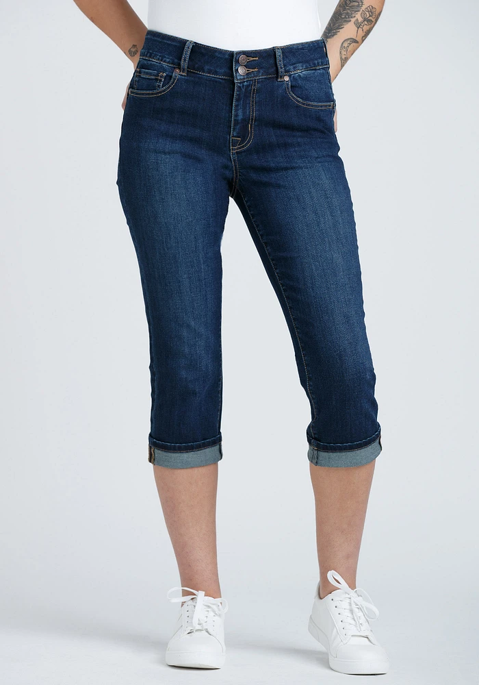 Women's 2 Button Cuffed Jean Capri