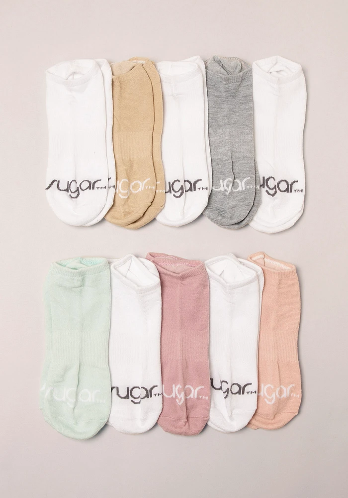 Sugar 10 Packk No Show Pastel Socks