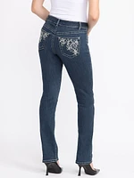 Women's Medium Dark Wash Embellished Straight Jeans