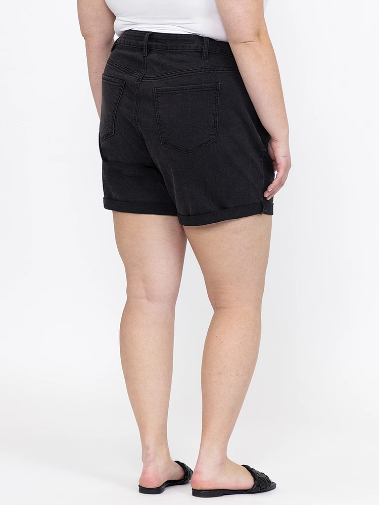 Women's Plus High Rise Black Midi Short With Studs