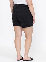 Women's Plus High Rise Black Midi Short With Studs