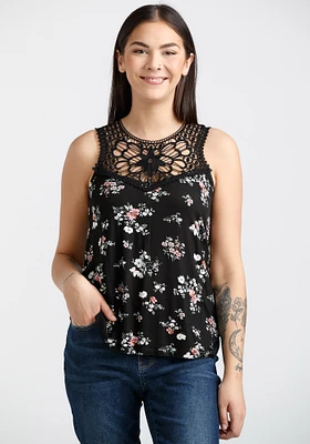 Women's Floral Crochet Neck Tank