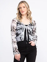 Women's Mesh Tie Front Cardigan