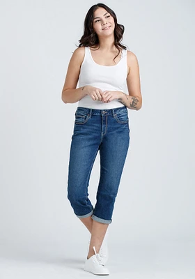 Women's 2 Tone Stitch Cuffed Jean Capri