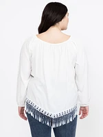 Women's Fringe Hem Peasant Top