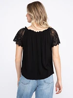 Women's Crochet Sleeve Peasant Top