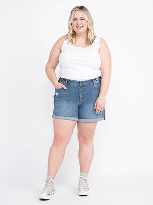 Women's Plus Boyfriend Cuffed Midi Denim Short