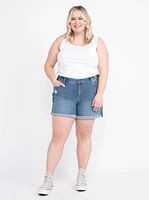 Women's Plus Boyfriend Cuffed Midi Denim Short