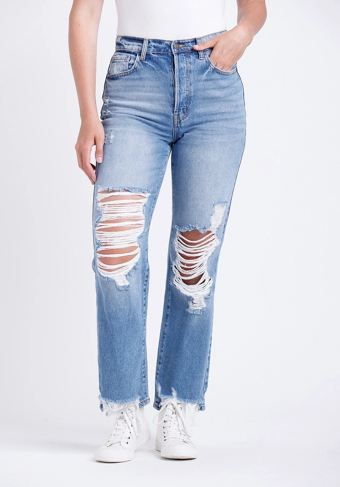 Women's Super High Rise Heavy Distress Dad Jeans