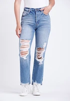 Women's Super High Rise Heavy Distress Dad Jeans