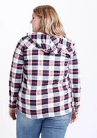 Women's Hooded Knit Plaid Shirt