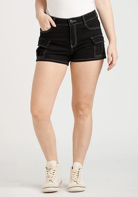 Women's Stretch Twill Cargo Black Shorti