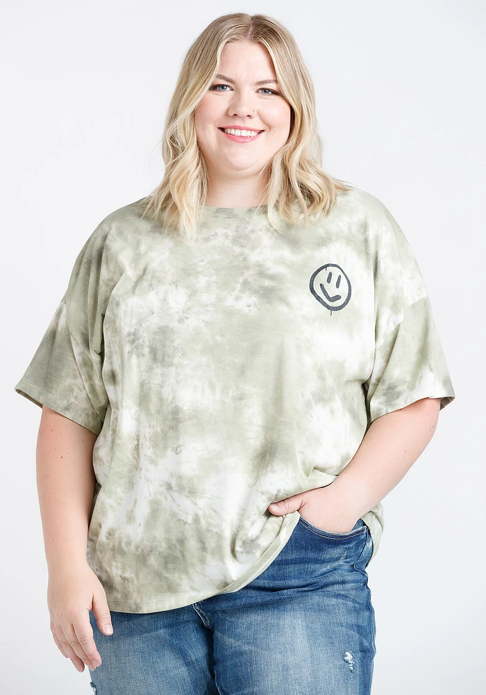 Women's Tie Dye Happy Face Oversized Tee