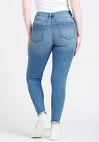 Women's High Rise Destroyed Chewed Hem Ankle Skinny Jeans