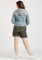 Women's Knit Hooded Denim Jacket