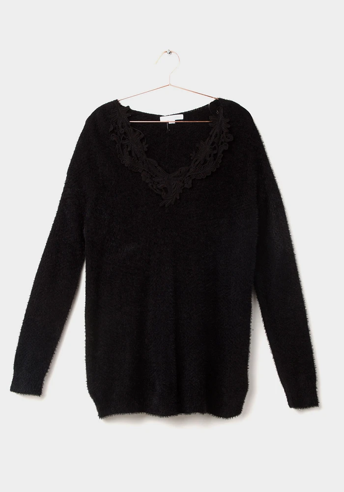 Women's Crochet Neckline Sweater