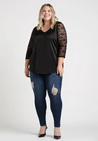 Women's Satin Blouse With Lace Sleeves