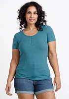 Women's Scoop Neck Ribbed Henley Tee