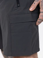 Athletic Grey Nylon Cargo E-Waist Short