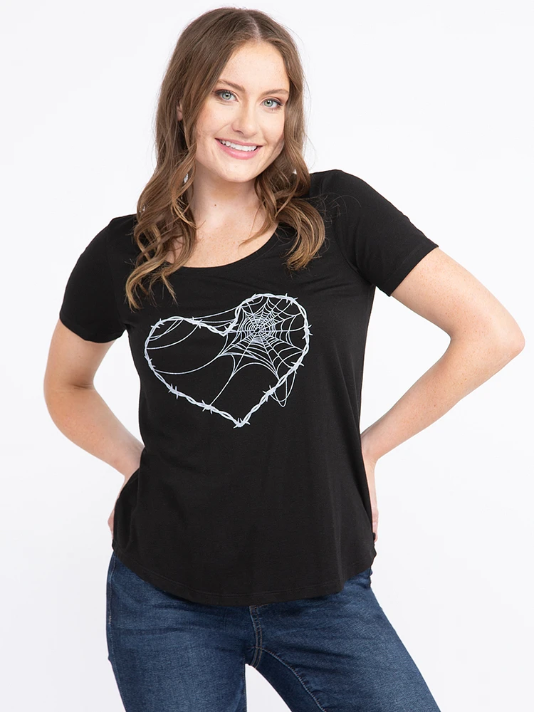 Women's Spiderweb Heart Scoop Neck Tee