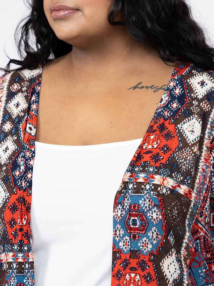 Women's Geometric Ruffle Cardigan