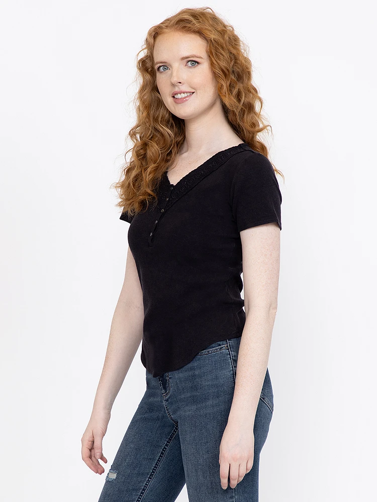 Women's Washed Ribbed Henley Tee