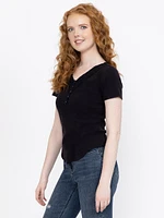 Women's Washed Ribbed Henley Tee