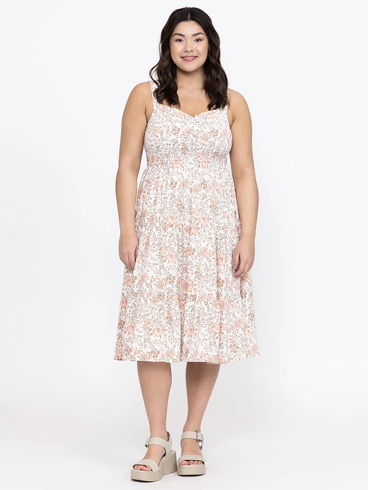 Women's Floral Tiered Midi Dress