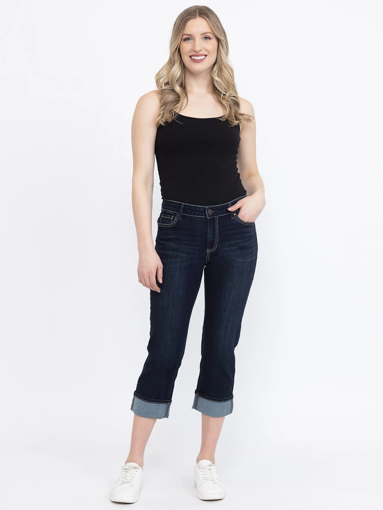 Women's Relaxed Dark Rinse Wash Jean Capri