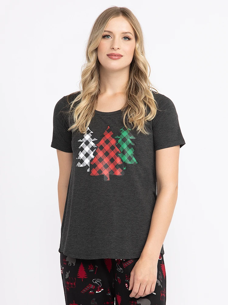 Women's Plaid Tree Scoop Neck Tee