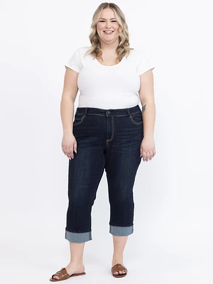 Women's Plus Relaxed Cuffed Denim Capri