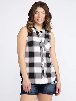 Women's Sleeveless Plaid Hoodie