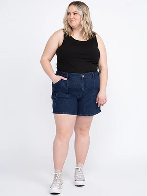 Women's Plus High Rise Utility Cargo Denim Shortie