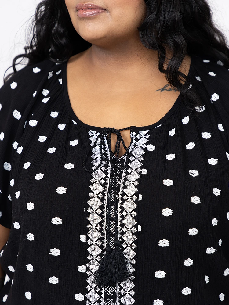 Women's Embroidered Keyhole Top