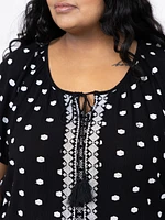 Women's Embroidered Keyhole Top
