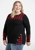 Women's Buffalo Plaid Colour Block Top