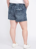 Women's Plus 2 Button Flap Pocket Denim Shortie