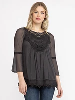 Women's Mesh Bell Sleeve Top