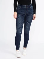 Women's Dark Wash 2 Button Rip & Repair Skinny Jeans