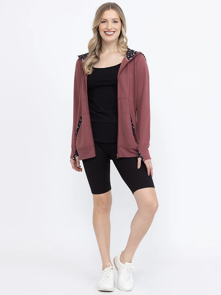 Women's Floral Trim Zip Hoodie