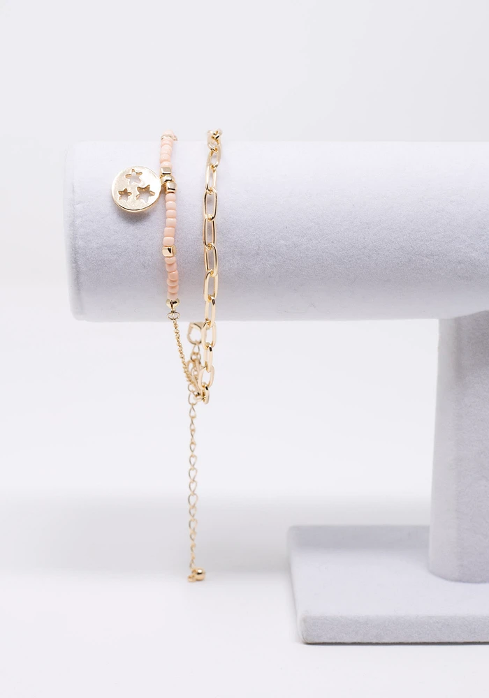 Women's Peach Bead Gold Chain Anklet